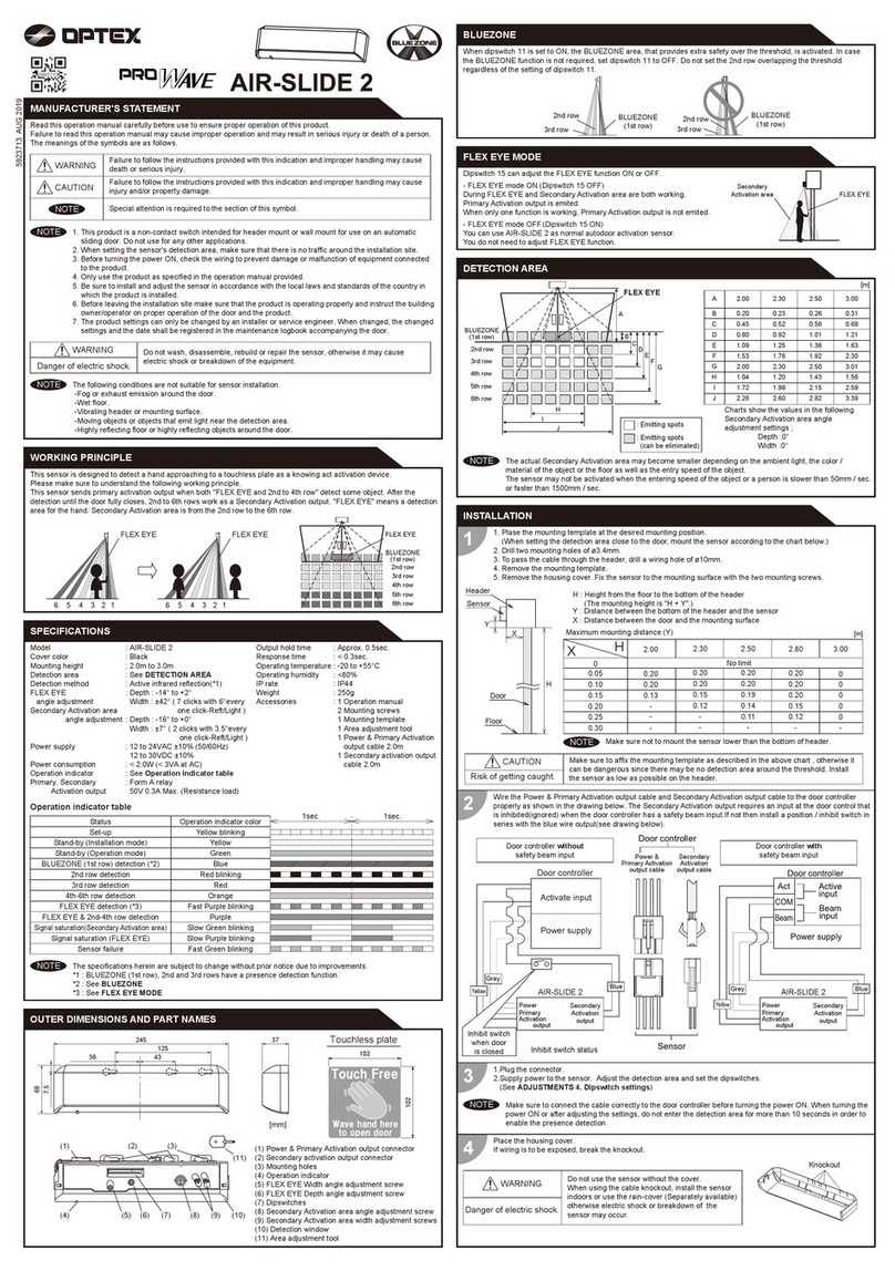 Optex PROWAVE AIR-SLIDE 2 User manual