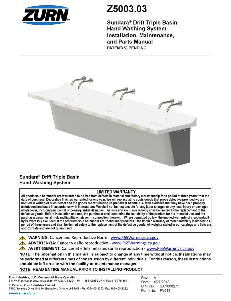 ZURN Sundara Z5003.03 Installation, Maintenance, and Parts Manual