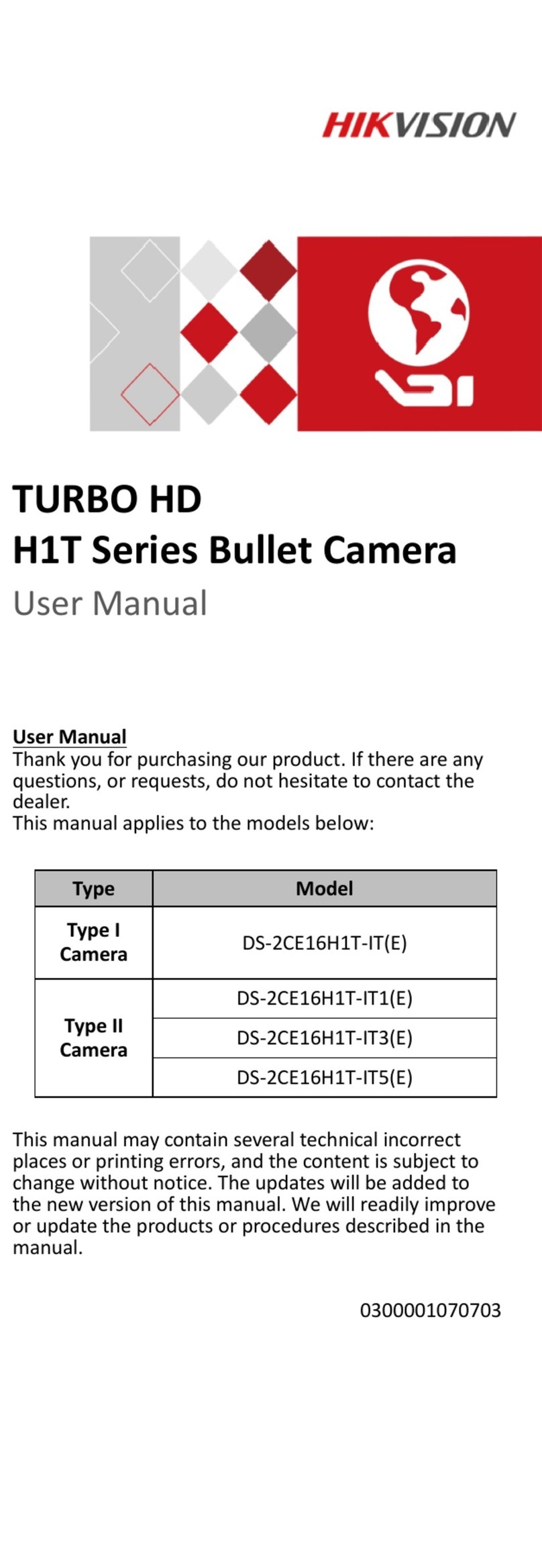 HIK VISION TURBO HD DS-2CE16H1T-IT1E User manual