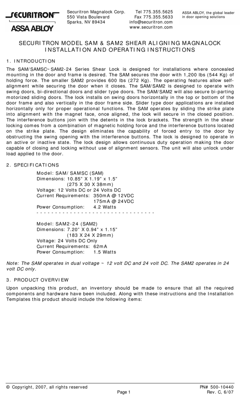 Securitron ASSA ABLOY SAM Installation and operating instructions Securitron ASSA ABLOY SAM Installation and operating instructions