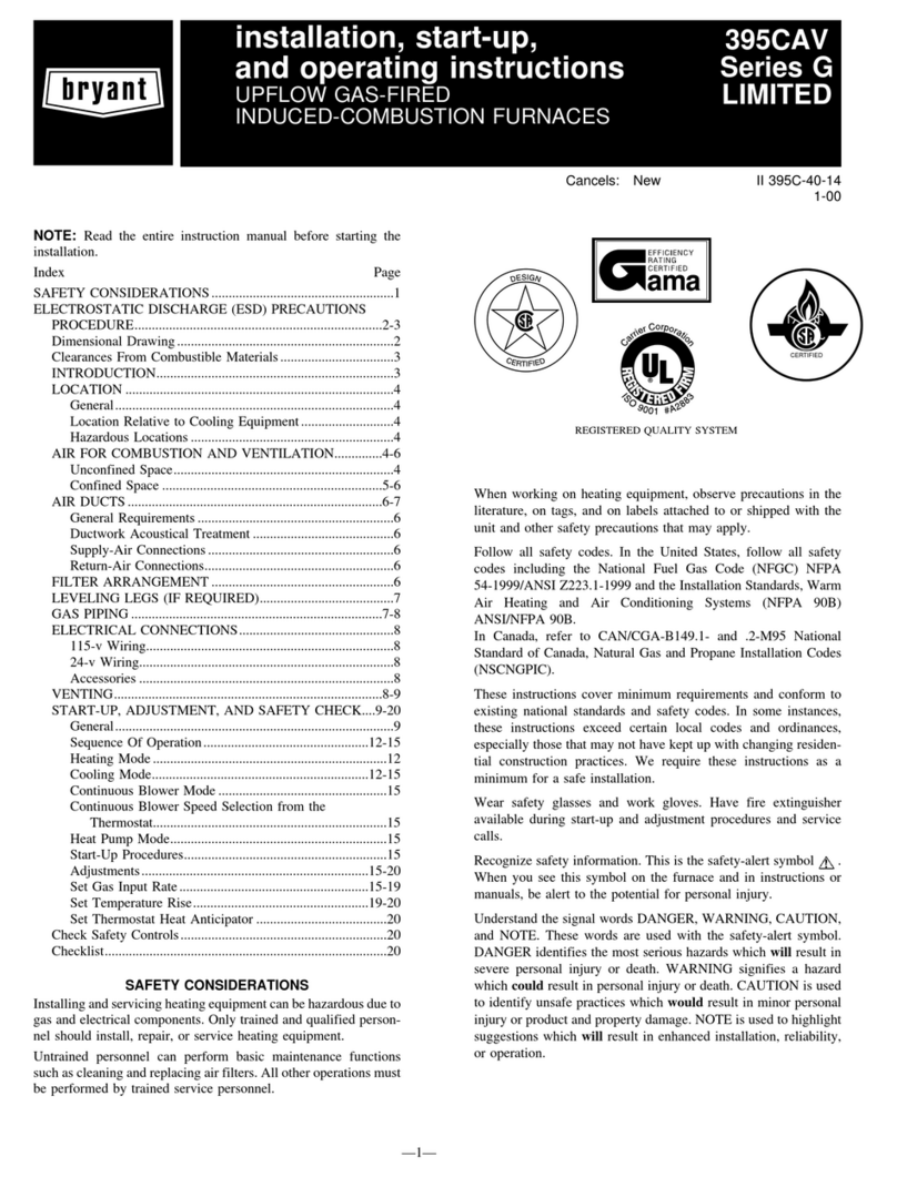 Bryant 395CAV Installation, start-up, and operating instructions
