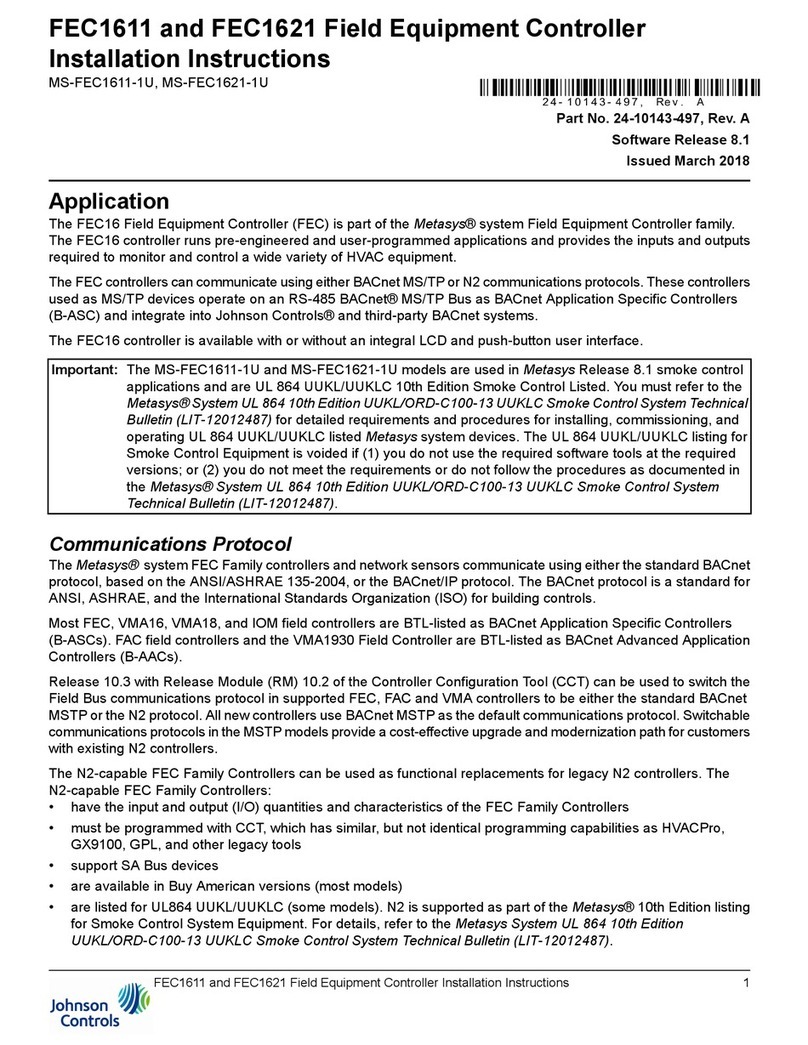 Johnson Controls MS-FEC1611-1U installation instructions