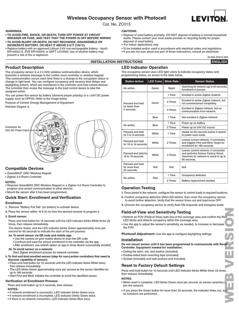 Leviton ZC015 quick start guide