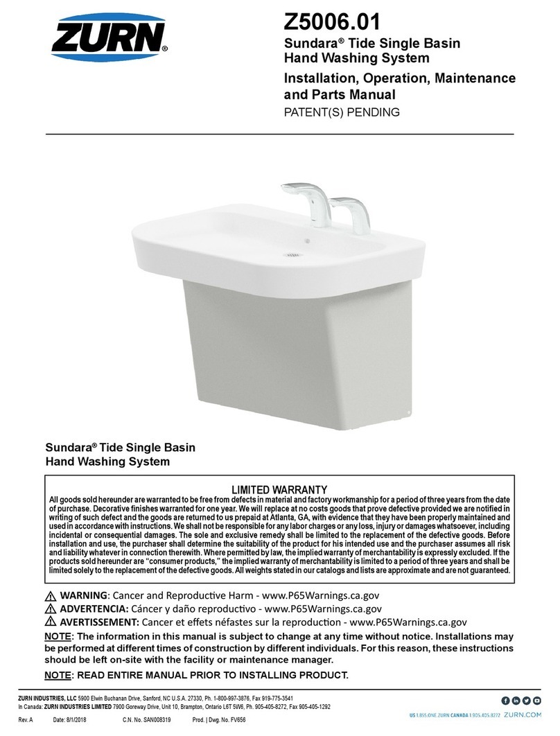 ZURN Sundara Z5006.01 Installation, operation, maintenance and parts manual ZURN Sundara Z5006.01 Installation, operation, maintenance and parts manual
