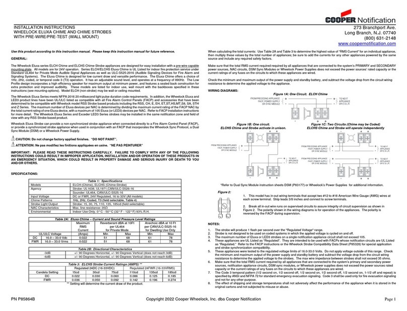 Cooper Notification Eluxa ELCH installation instructions Cooper Notification Eluxa ELCH installation instructions