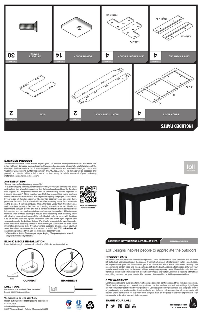 Loll Designs LOLLYGAGGER BENCH User manual