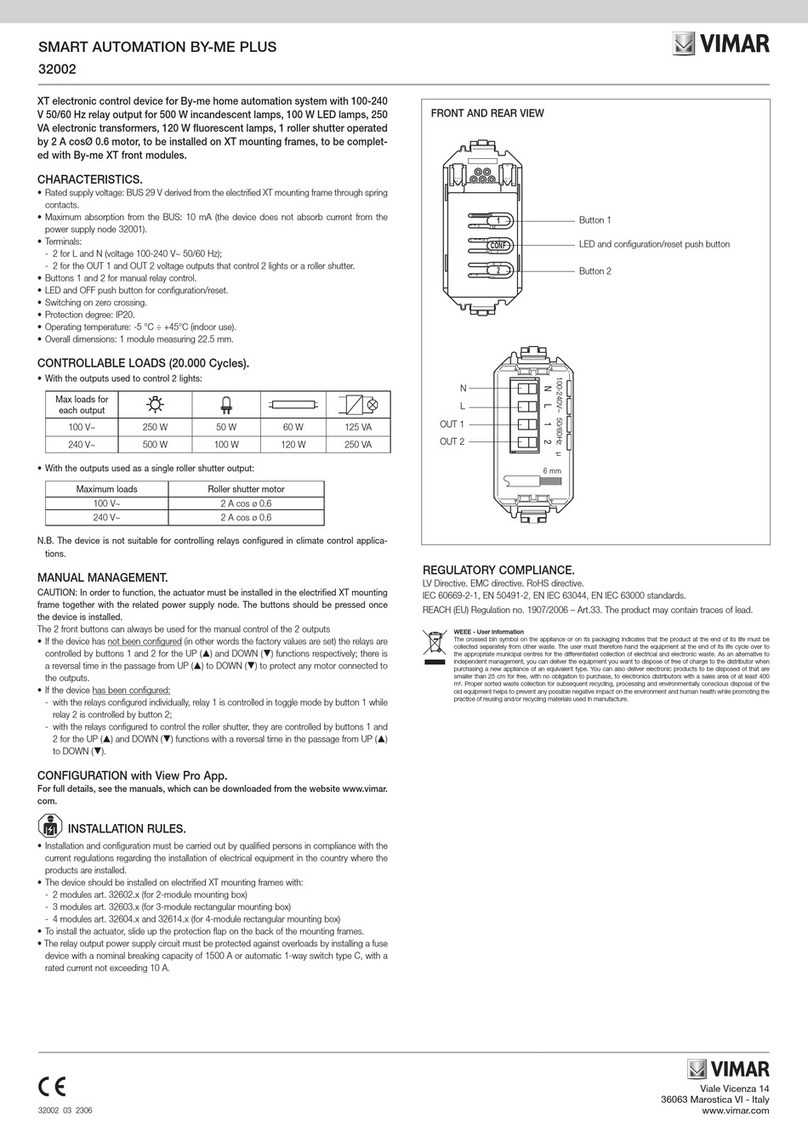 Vimar XT BY-ME PLUS 32002 quick start guide
