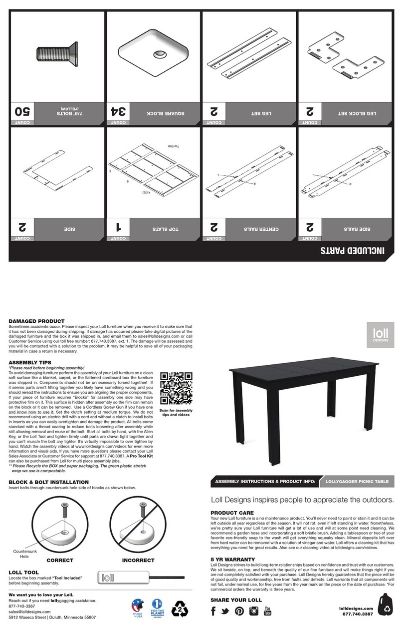 Loll Designs LOLLYGAGGER PICNIC TABLE ASSEMBLY INSTRUCTIONS & PRODUCT INFO Loll Designs LOLLYGAGGER PICNIC TABLE ASSEMBLY INSTRUCTIONS & PRODUCT INFO
