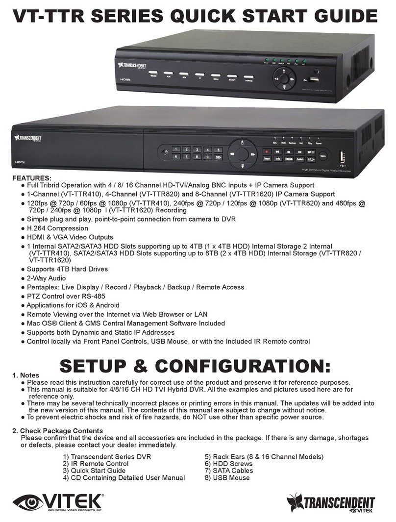 Vitek Transcendent VT-TTR SERIES quick start guide