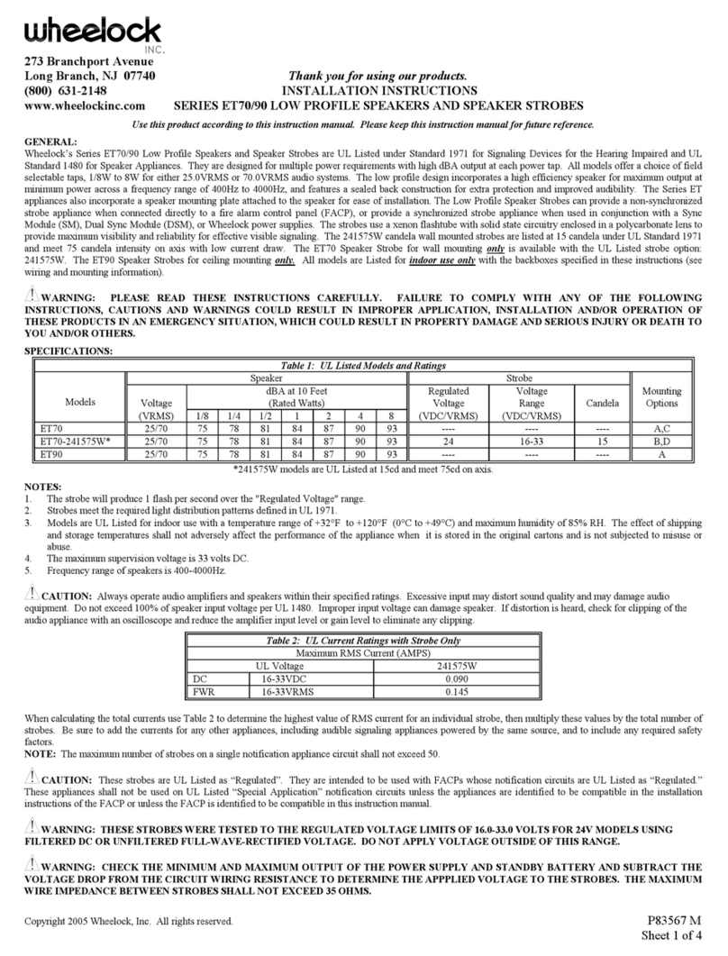 Wheelock Cooper ET70 installation instructions