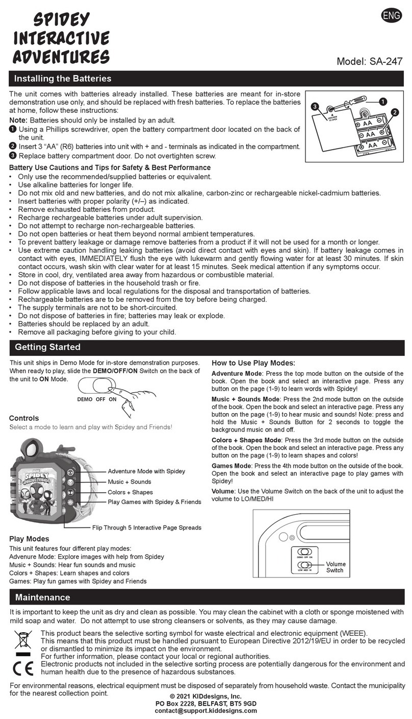 KIDdesigns SPIDEY INTERACTIVE ADVENTURES quick start guide