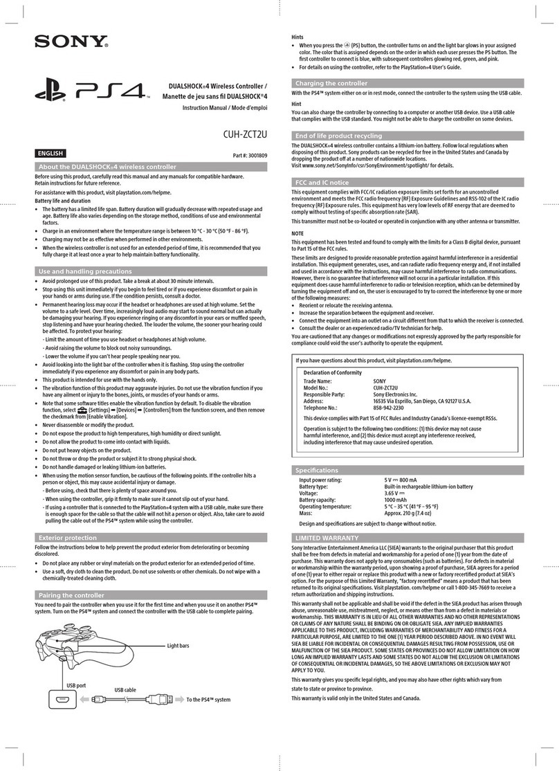 Sony PS 4 DUALSHOCK CUH-ZCT2U User manual