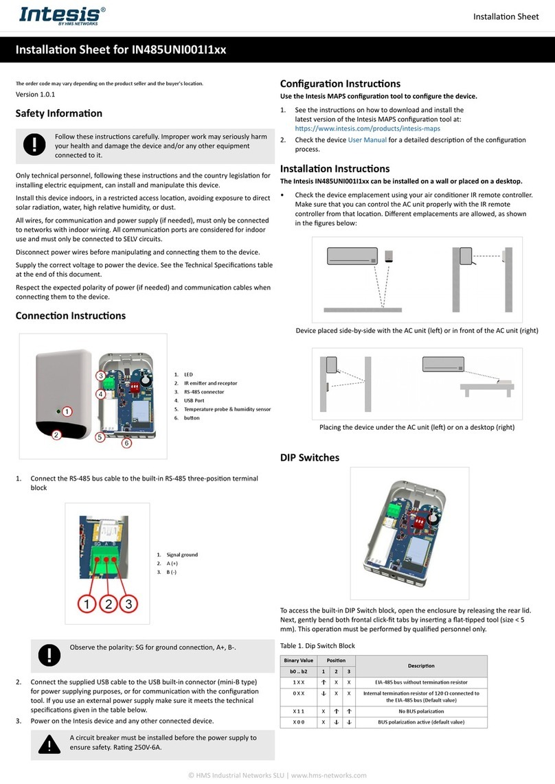 Intesis IN485UNI001I1 Series Installation sheet