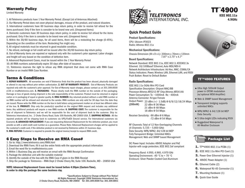 Teletronics International TT 4900 Quick product guide Teletronics International TT 4900 Quick product guide