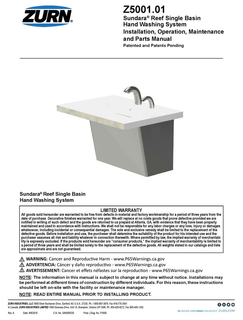 ZURN Sundara Reef Z5001.01 Installation, operation, maintenance and parts manual ZURN Sundara Reef Z5001.01 Installation, operation, maintenance and parts manual