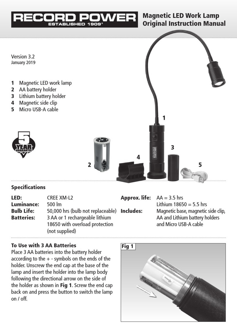 Record Power Magnetic LED Work Lamp Original instruction manual Record Power Magnetic LED Work Lamp Original instruction manual