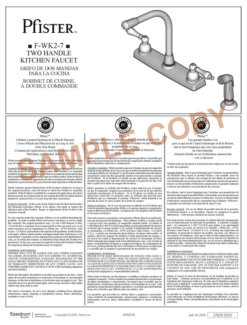 Spectrum Brands Pfister F-WK2-7 manual Spectrum Brands Pfister F-WK2-7 manual