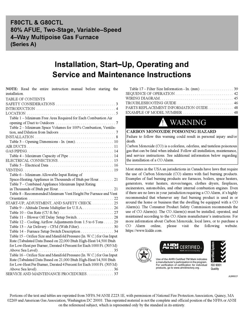 Comfortmaker F80CTL Installation, start-up, operating and service and maintenance instructions
