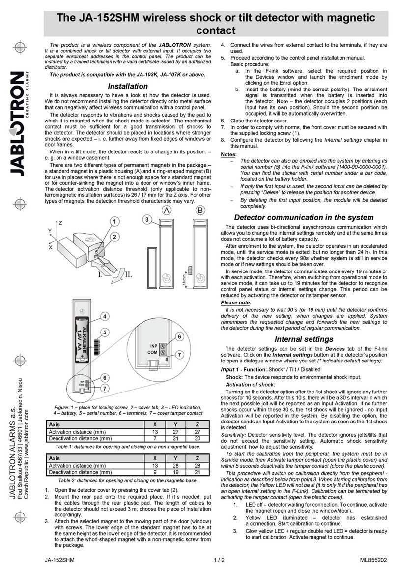 jablotron JA-152SHM quick start guide