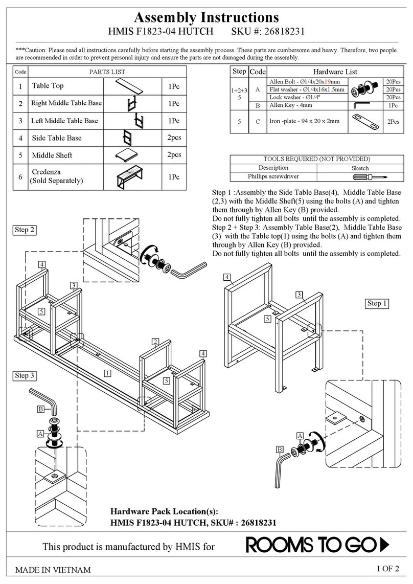 ROOMS TO GO HMIS F1823-04 HUTCH User manual