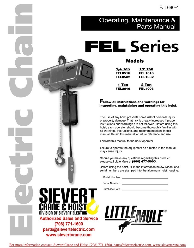 Sievert Crane & Hoist LITTLE MULE FEL Series Operating and maintenance manual