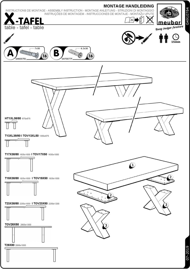 meubar X-TAFEL HT1XL38/80 Assembly instruction