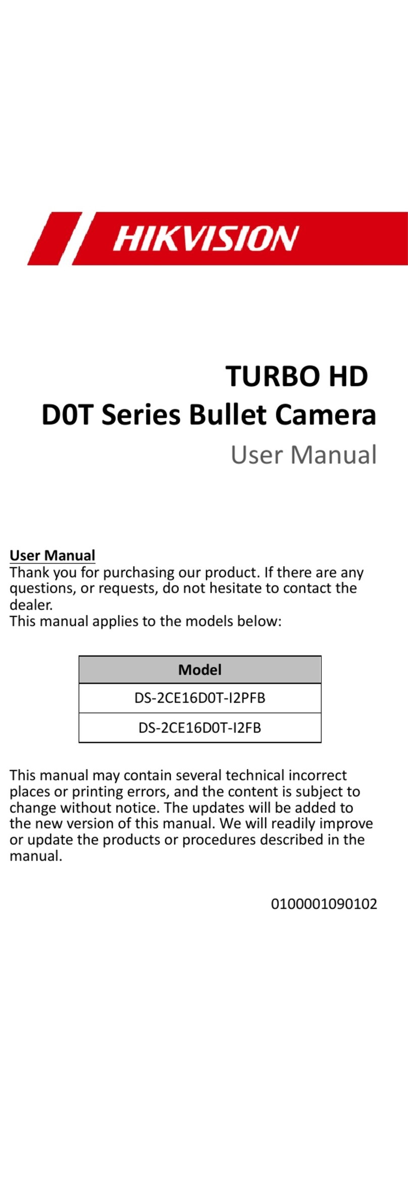 HIK VISION DS-2CE16D0T-I2PFB User manual