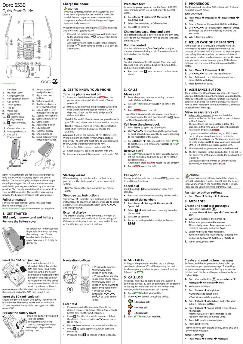 Doro 6530 quick start guide