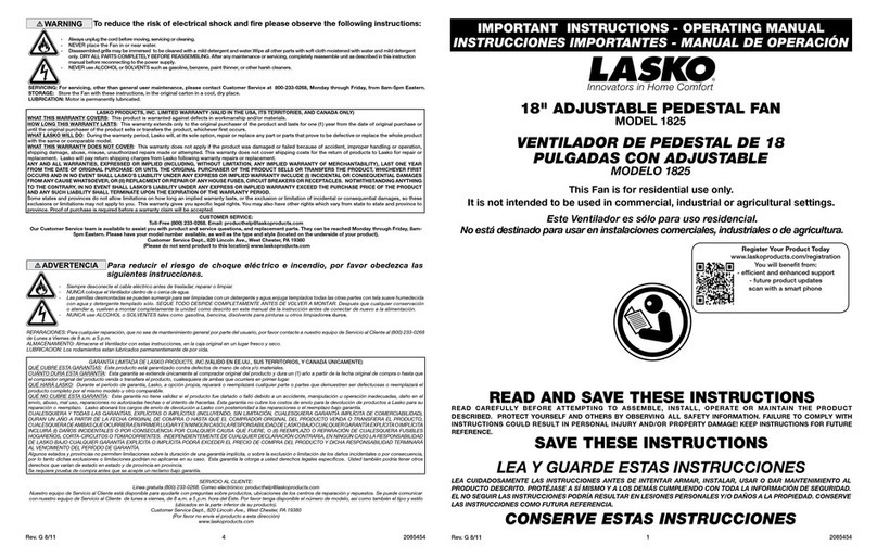 Lasko 1825 operating manual
