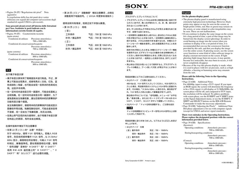 Sony PFM-42B1E User manual