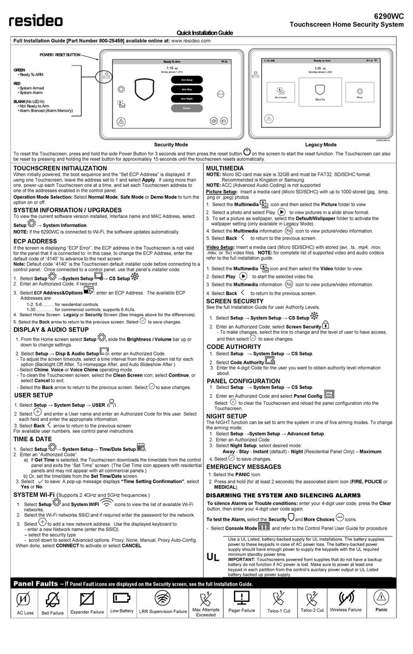 resideo 6290WC Quick installation guide