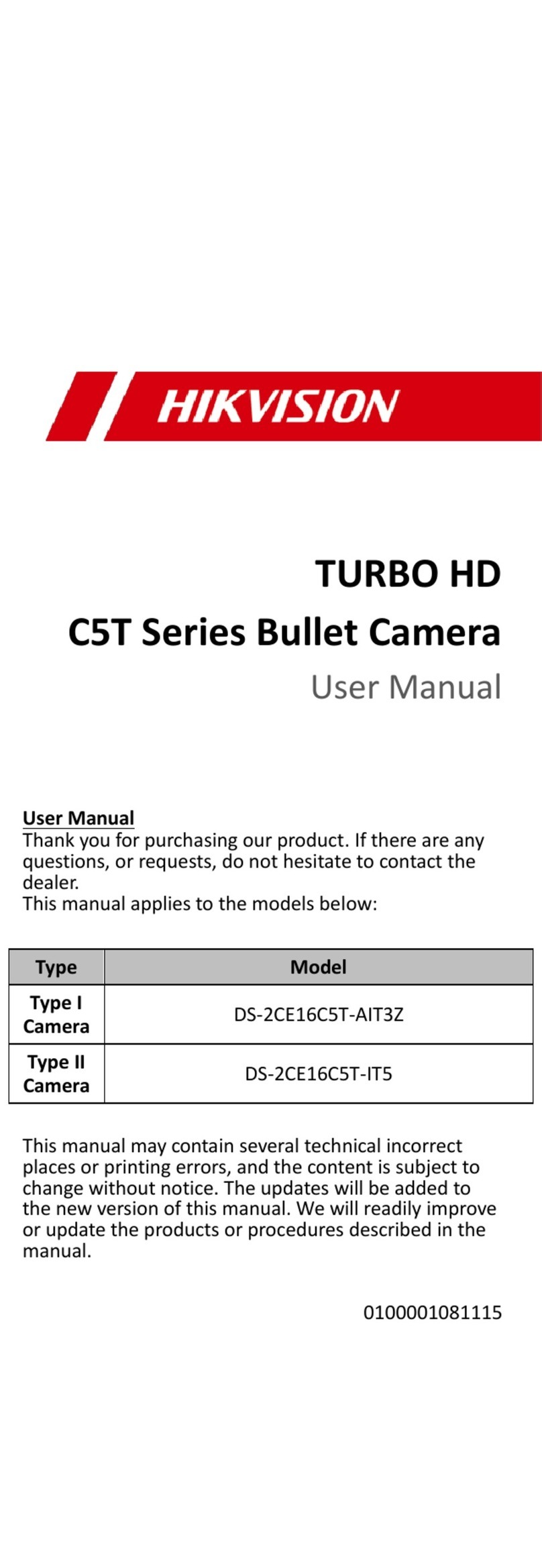 HIK VISION TURBO HD C5T Series User manual HIK VISION TURBO HD C5T Series User manual