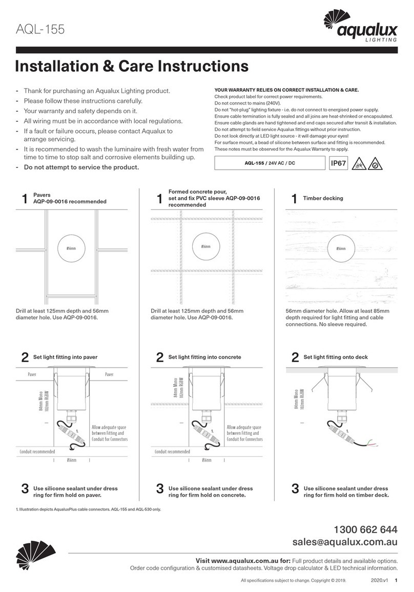 AQUALUX AQL-155 INSTALLATION & CARE INSTRUCTIONS
