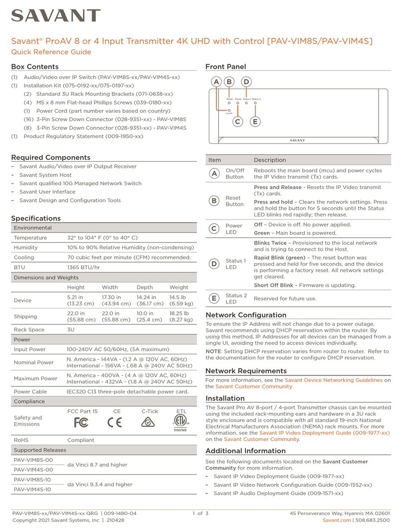 Savant ProAV PAV-VIM8S Quick reference guide