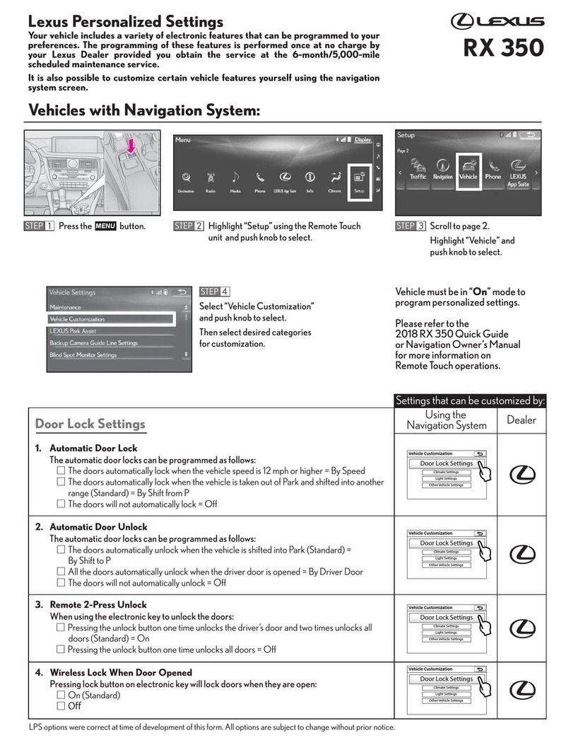 Lexus RX 350 Personalized settings