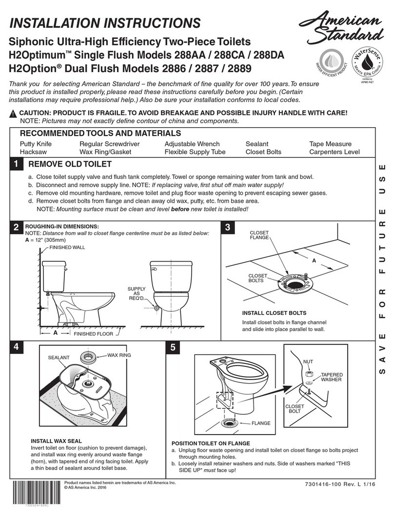 American Standard H2Optimum 288AA User manual