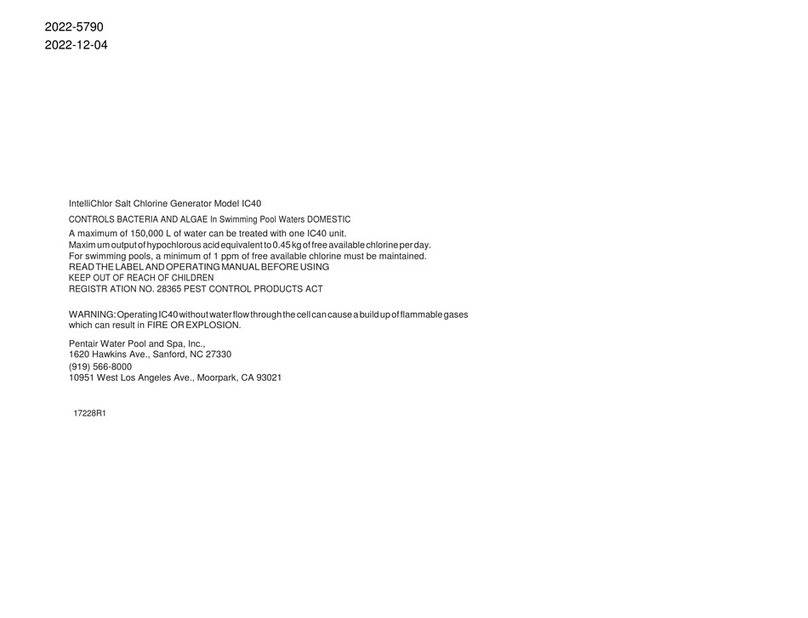 Pentair Pool Products IntelliChlor IC40 User manual