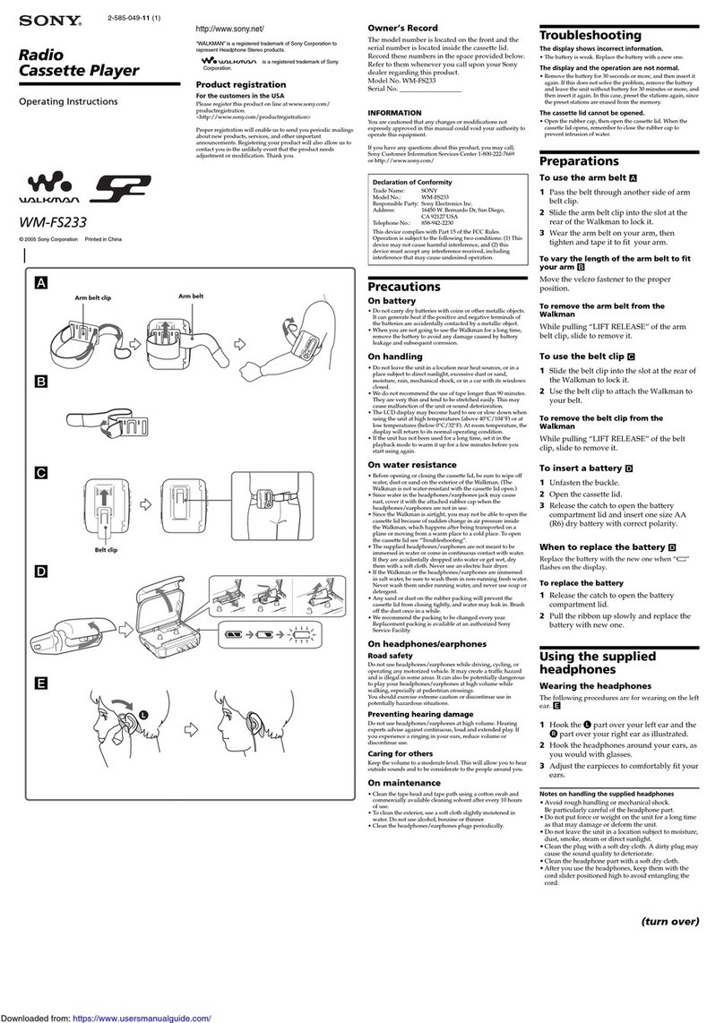 Sony Walkman WM-FS233 operating instructions