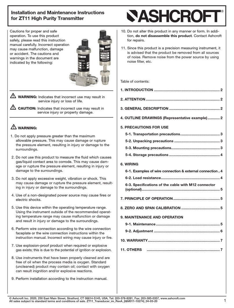 Ashcroft ZT11 Installation and maintenance instructions