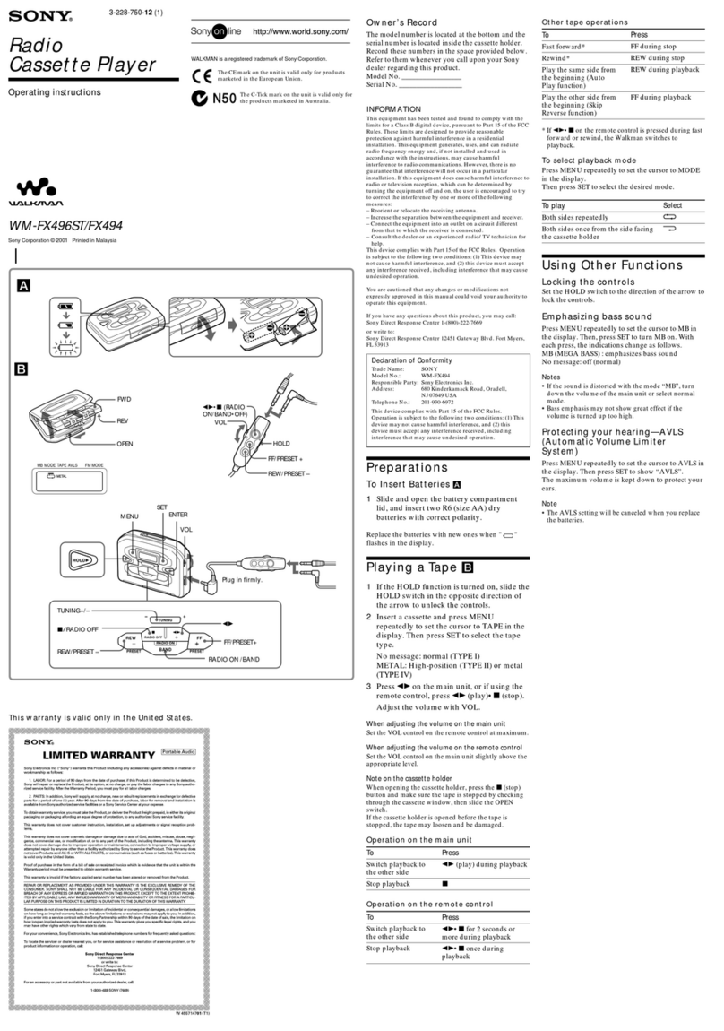 Sony WM-FX494 Operating instructions