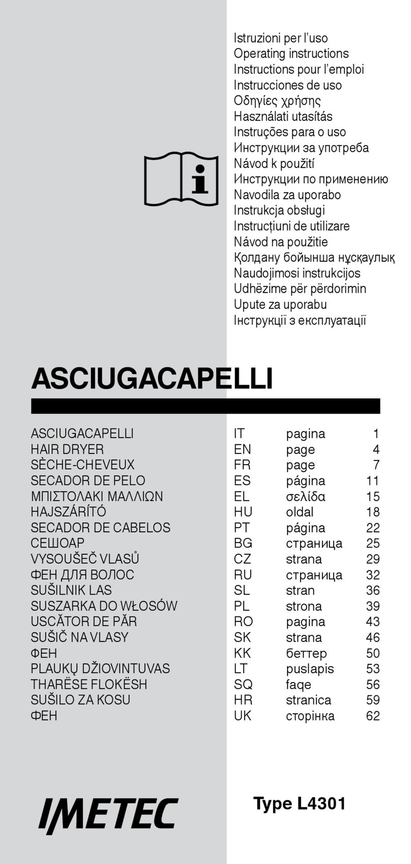 Imetec L4301 operating instructions