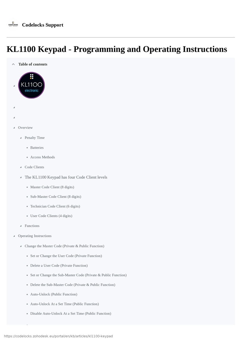 D&D Technologies CodeLocks KL1100 Programming and operating instructions