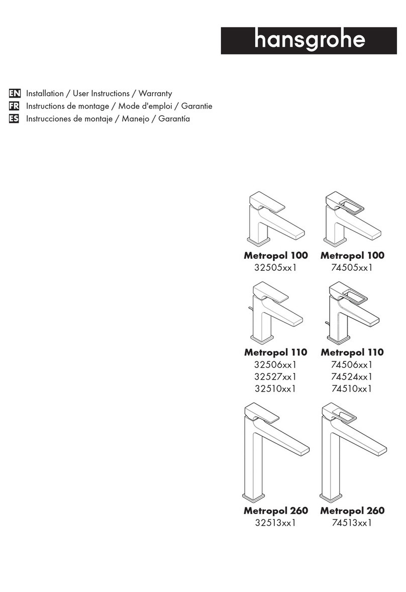 Hans Grohe Metropol 100 74505 1 Series Installation/User Instructions/Warranty Hans Grohe Metropol 100 74505 1 Series Installation/User Instructions/Warranty