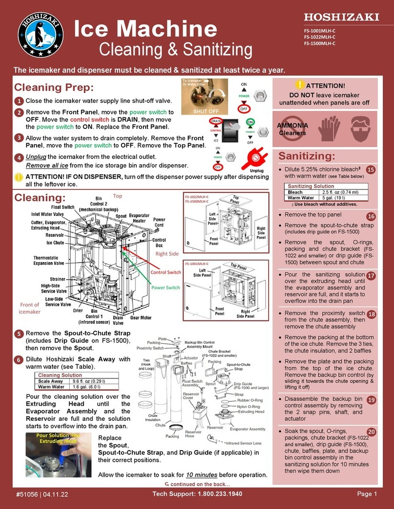 Hoshizaki FS-1500MLH-C quick start guide