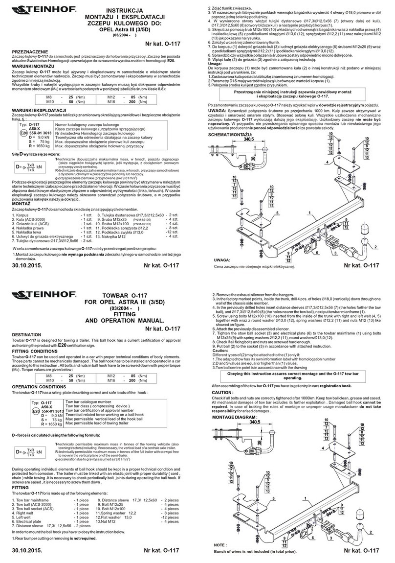 Steinhof O-117 FITTING AND OPERATION MANUAL