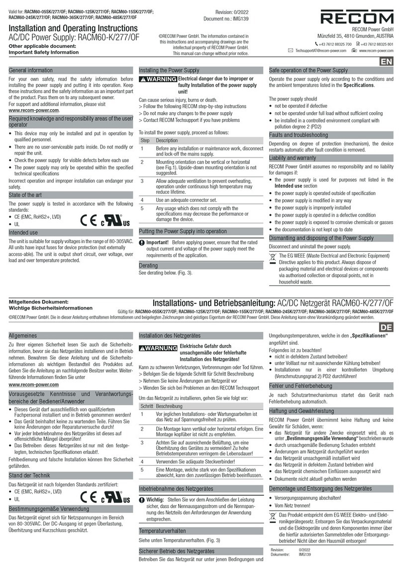 Recom RACM60-K/277/OF User manual