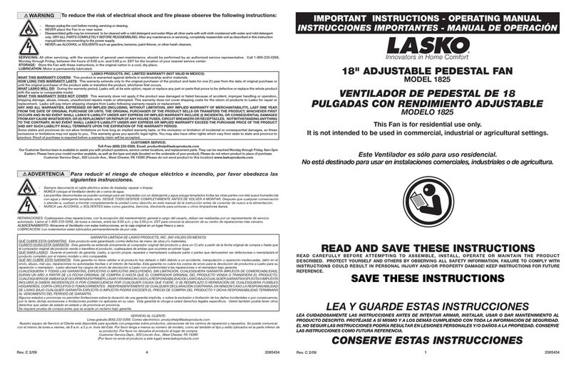 Lasko 1825 User manual