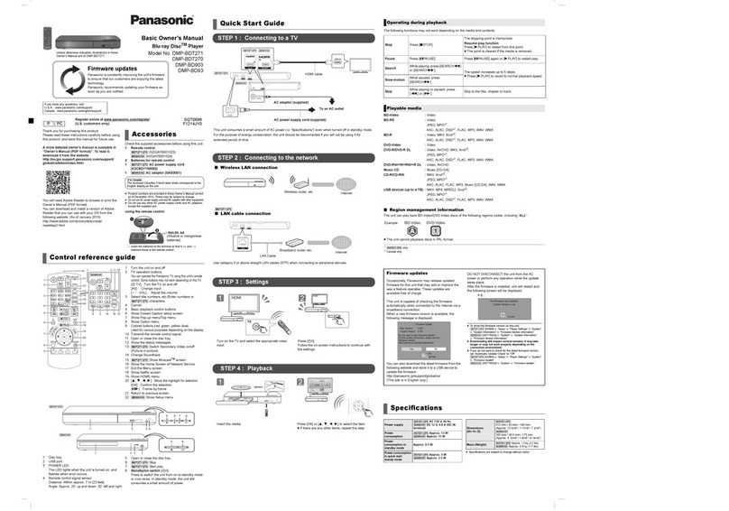 Panasonic DMP-BD903 Installation and service instructions