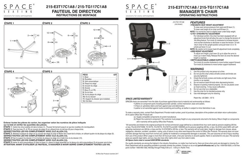 Space Seating 215-E3T17C1A8 operating instructions