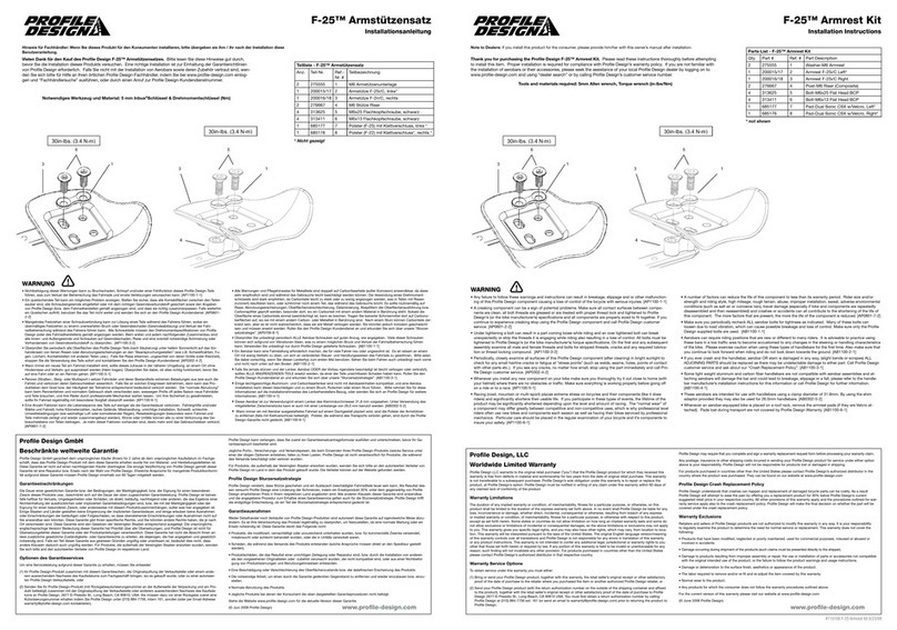 Profile Design F-25 Armrest Kit User manual